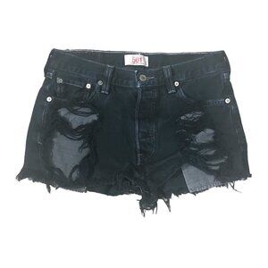 LEVI'S 501 Shorts Women's Size 28 Button-Fly Dark Wash Distressed Cut-Off Denim